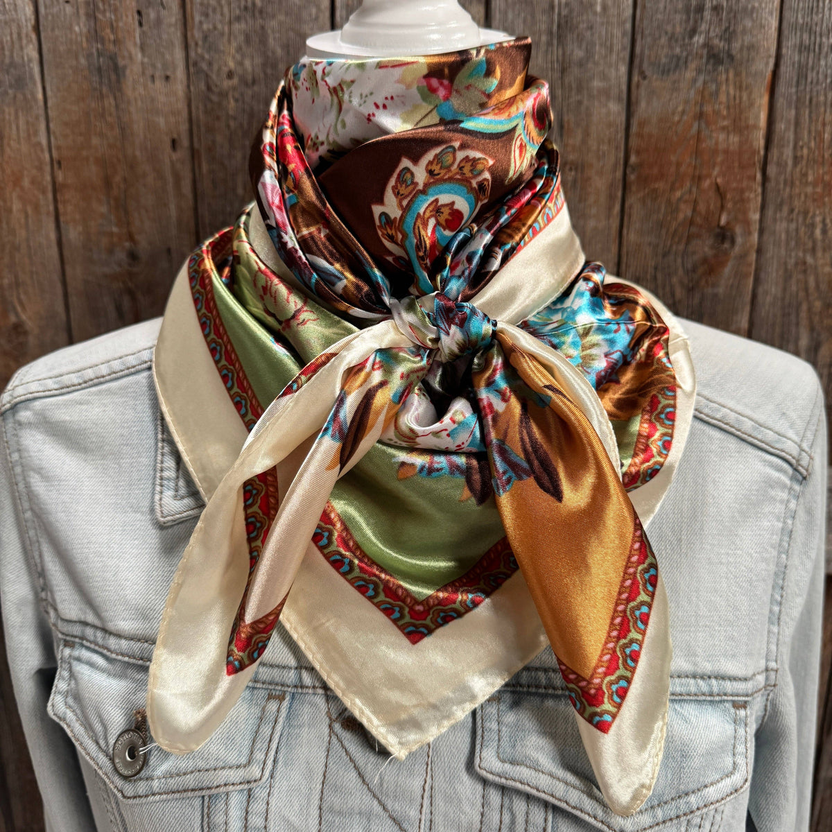 35x35” Brown and Cream Floral Wild Rag
