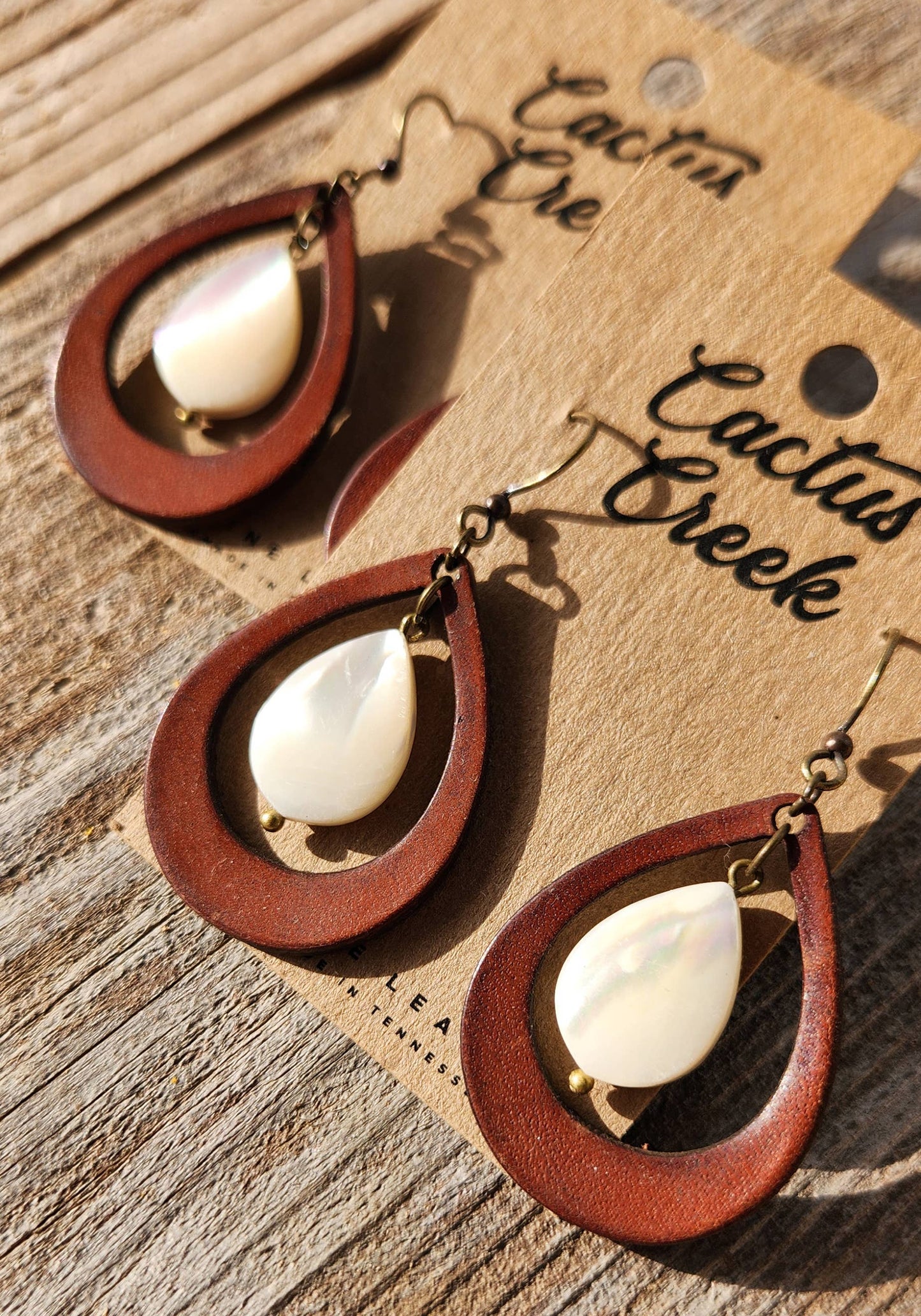 "Kai" Handmade Leather and Mother of Pearl Earrings