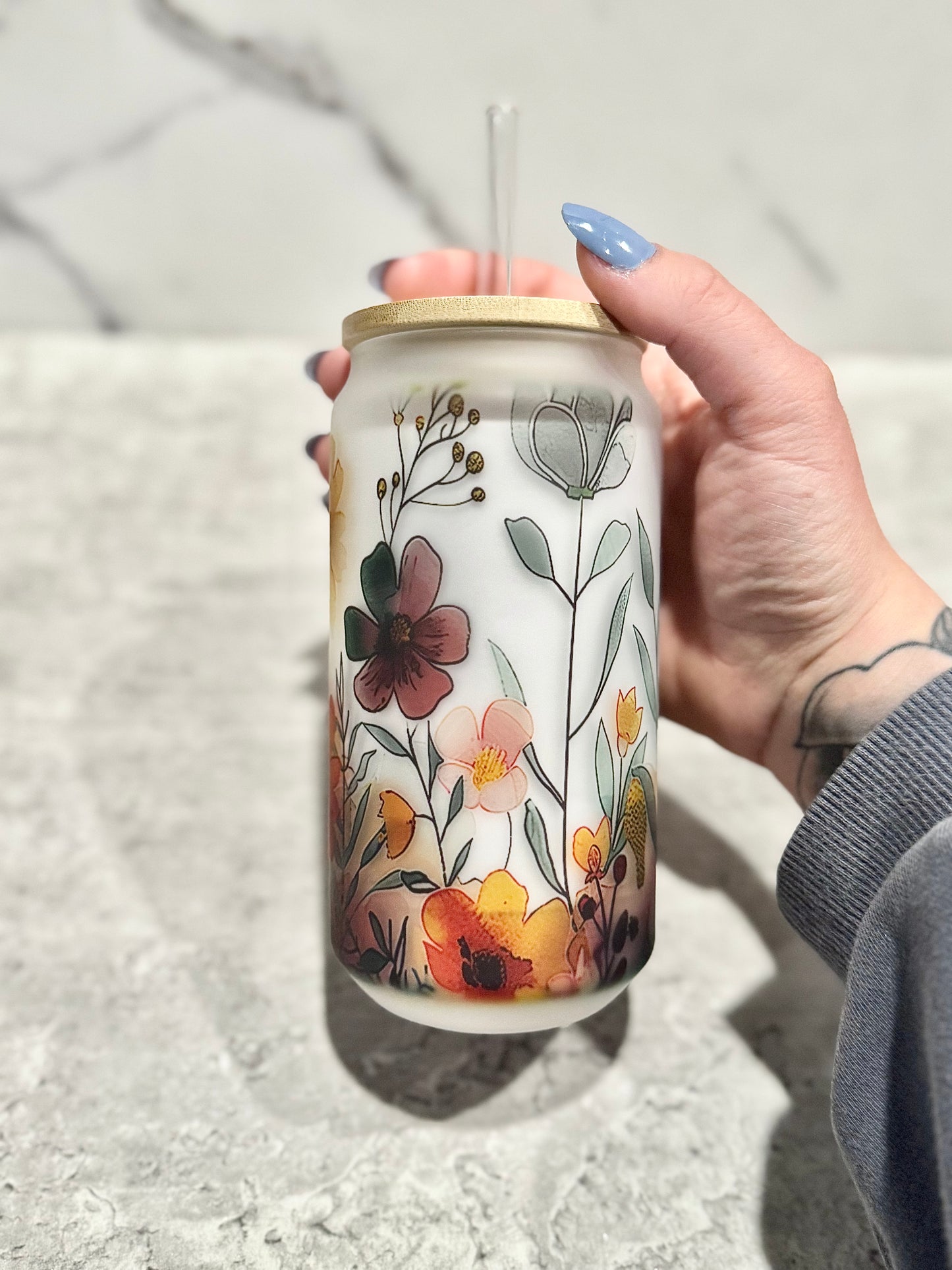 Floral #1 Glass Can Cup