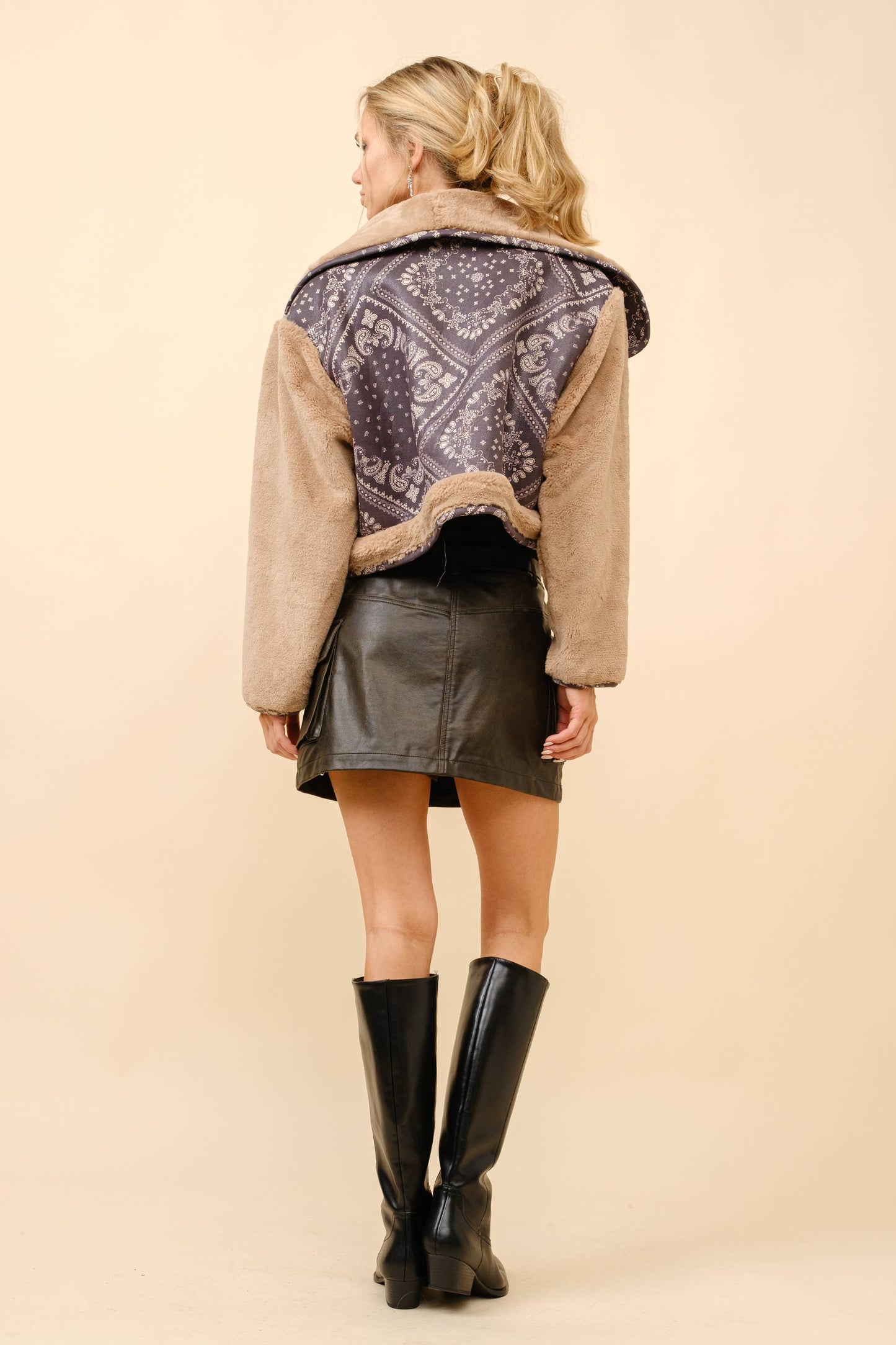Fur Bandanna Crop Jacket
