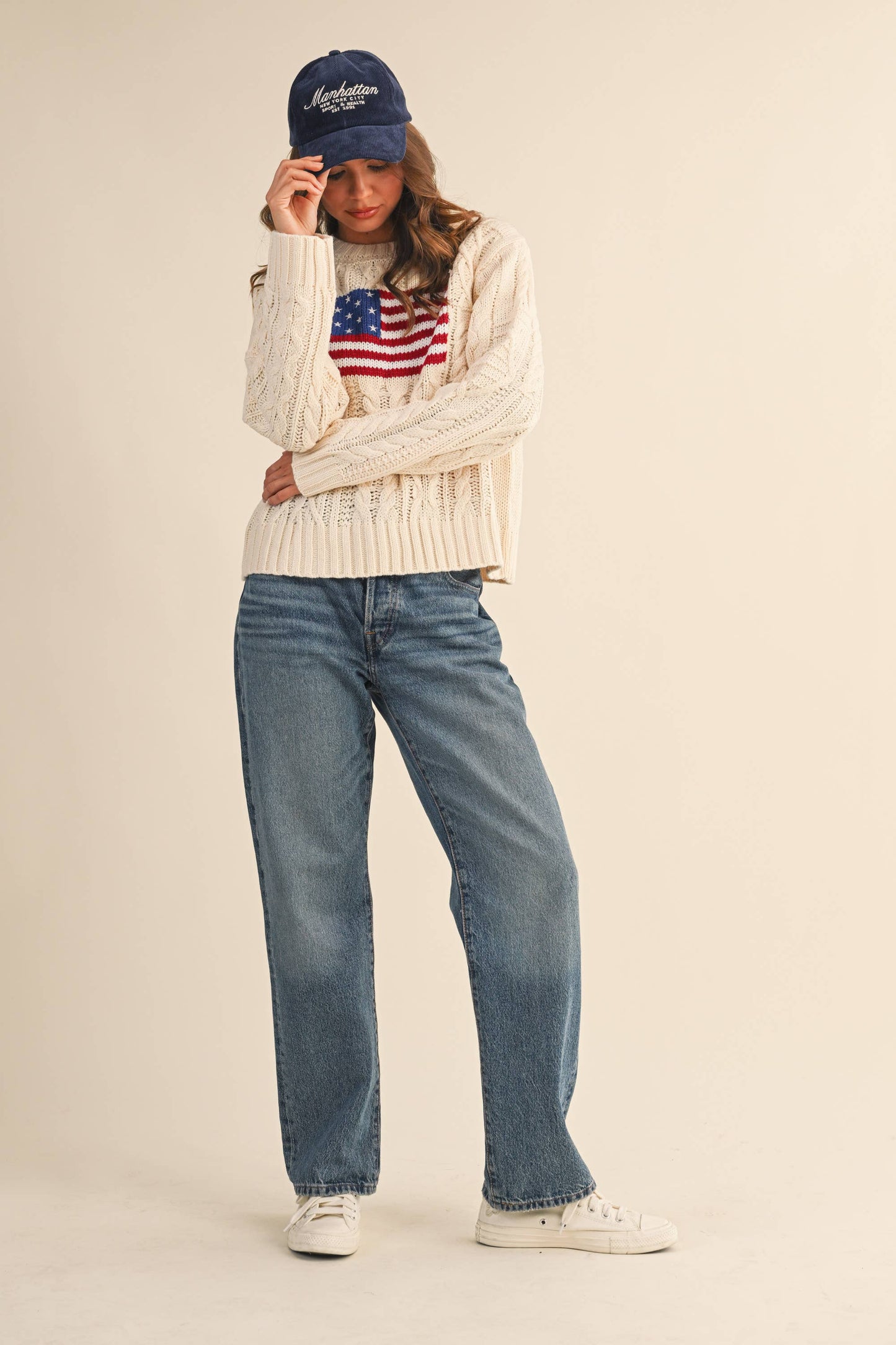 USA FLAG CABLE KNIT SWEATER