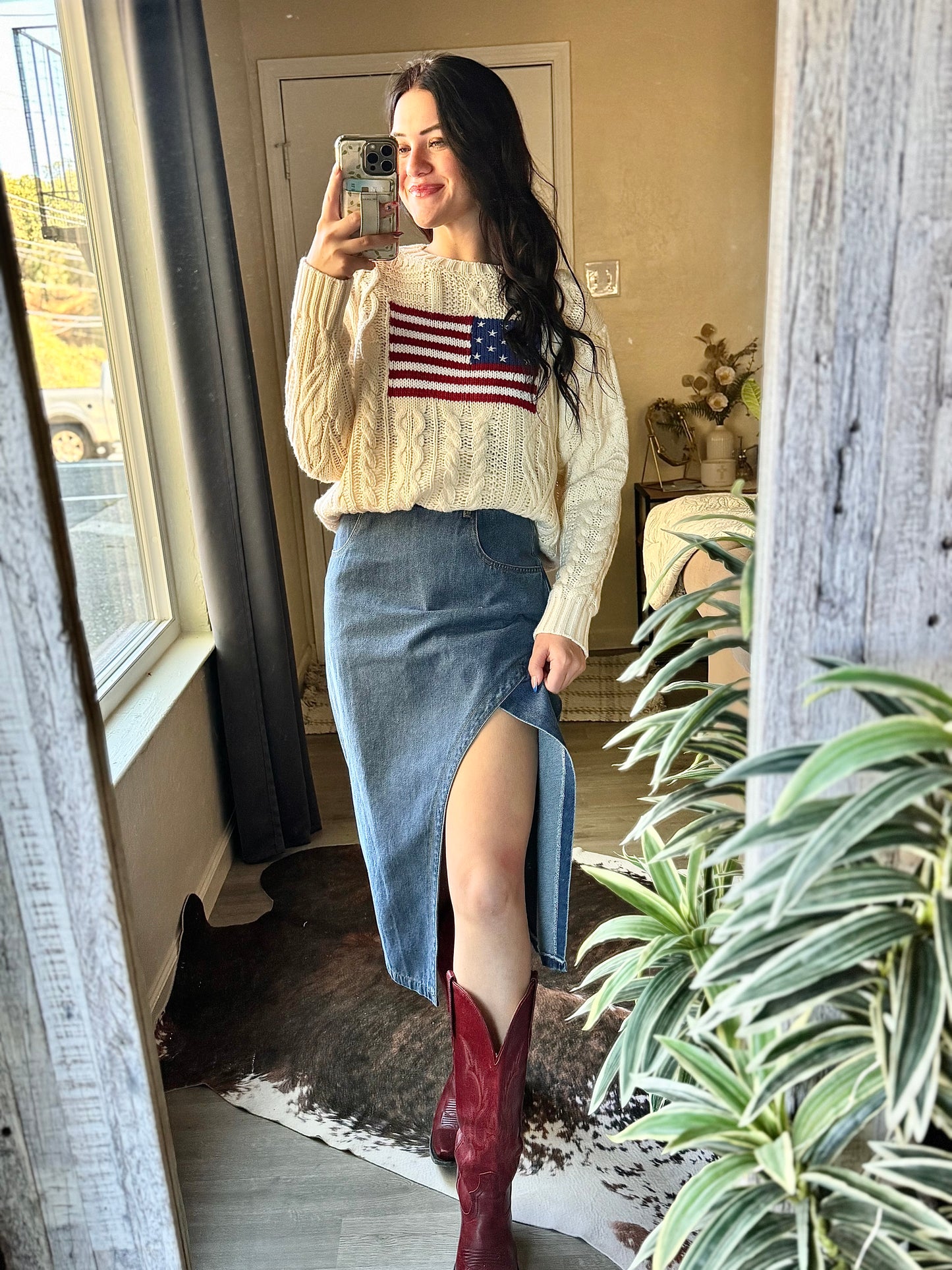 USA FLAG CABLE KNIT SWEATER