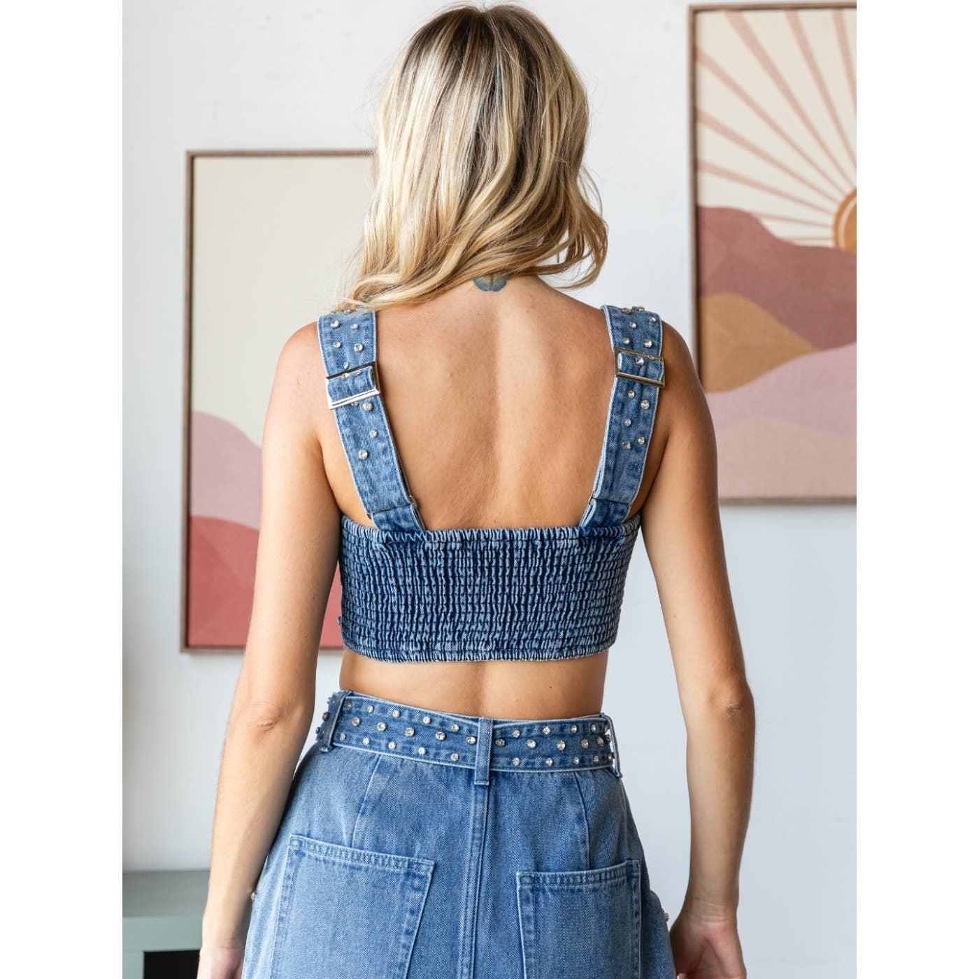 Rhinestone Belt Denim Tank Top