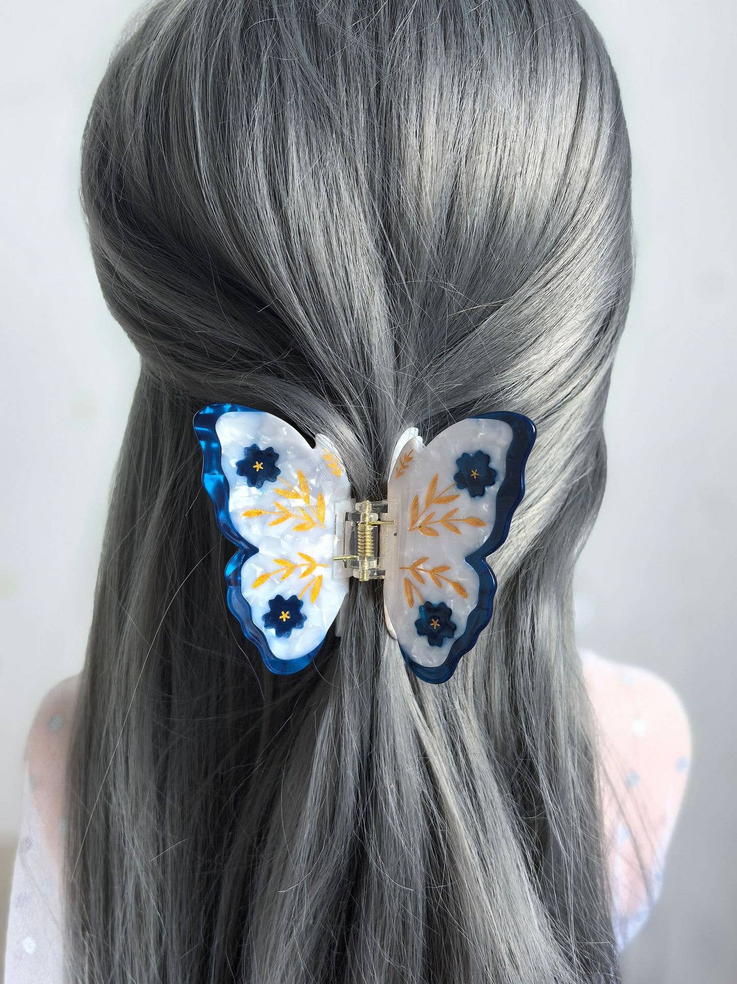 Butterfly Hair Claw, Gold Leaf & Flower Accessory