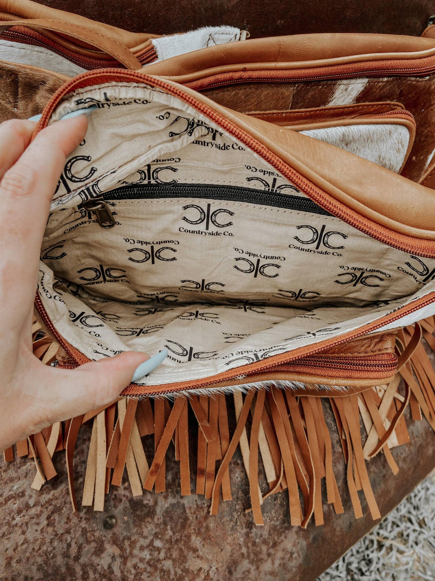 Brown Fringe Cowhide Festival Bag