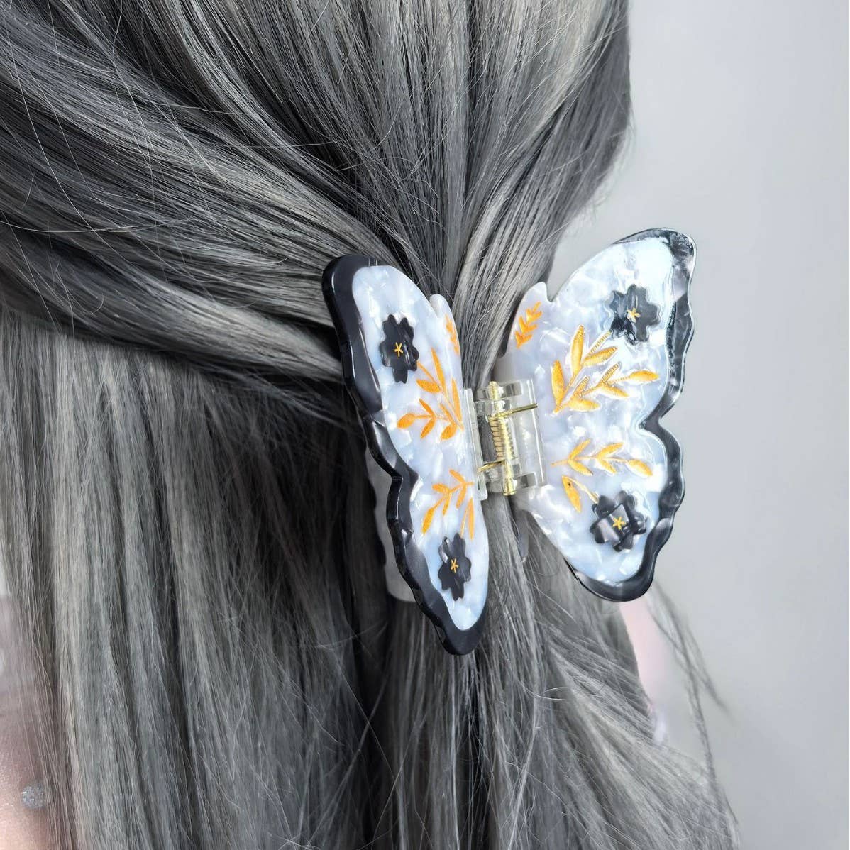 Butterfly Hair Claw, Gold Leaf & Flower Accessory