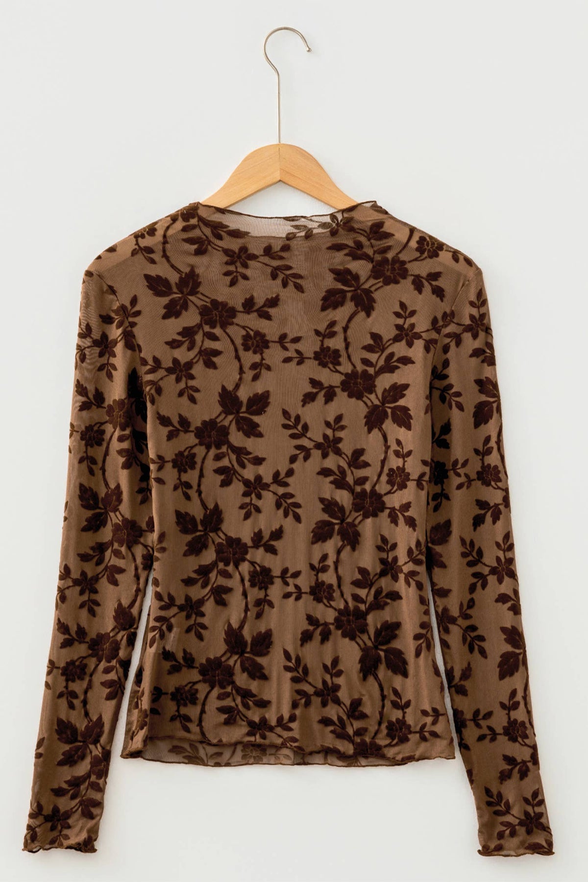66 Floral Print Mock Neck Sheer Mesh Long Sleeve Top (S-XL)