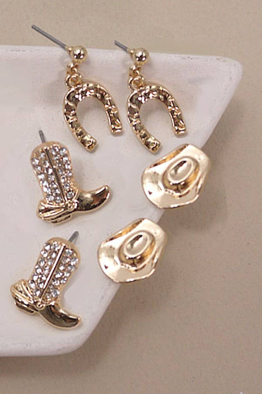 Hat Boots And Horseshoe Trio Earrings