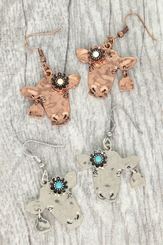 Western Turquoise Cattle Tag Cow Earrings