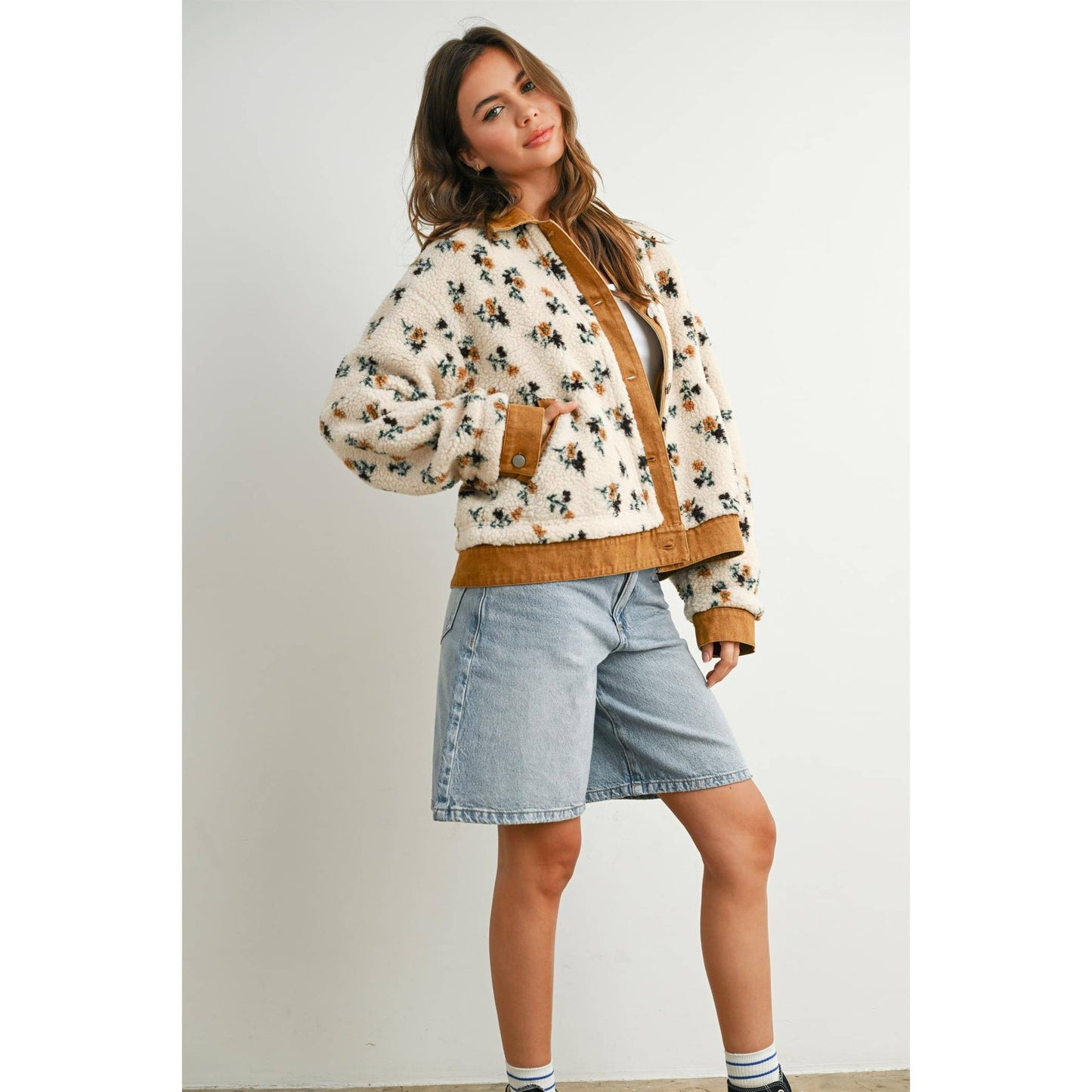 Floral  Collared Button-Down Jacket