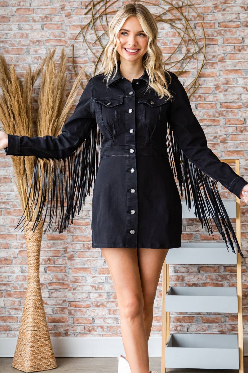 Denim Fringe Mini Dress
