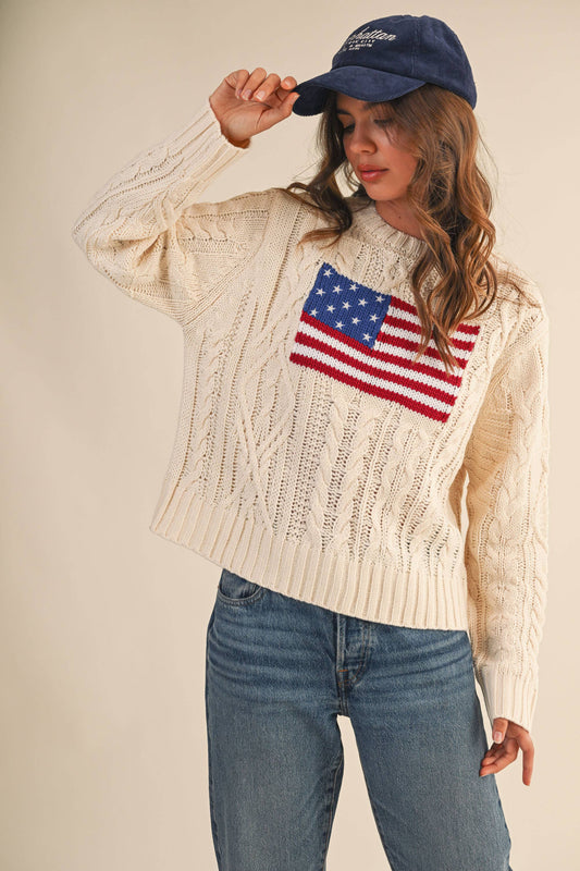 USA FLAG CABLE KNIT SWEATER