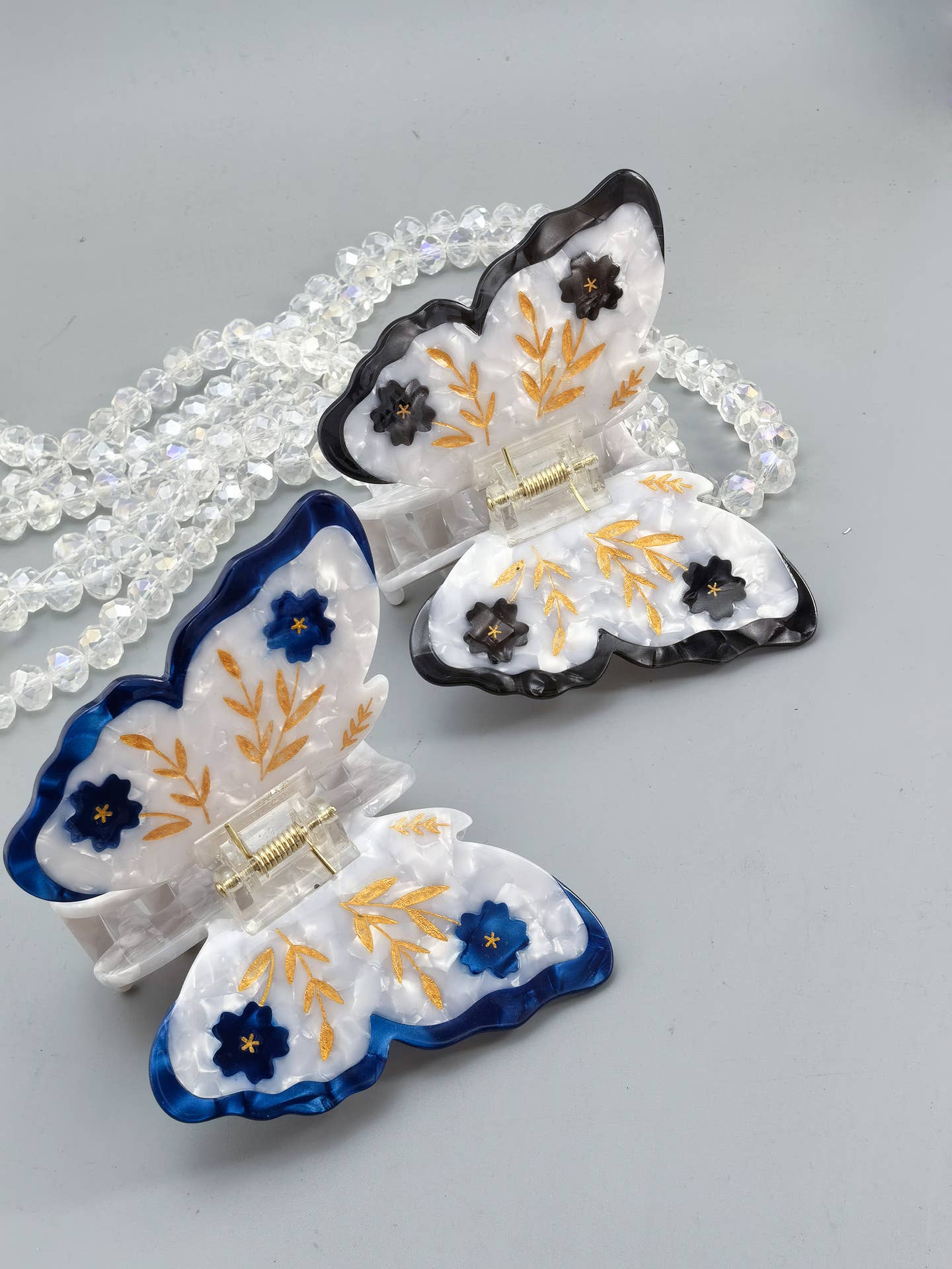 Butterfly Hair Claw, Gold Leaf & Flower Accessory
