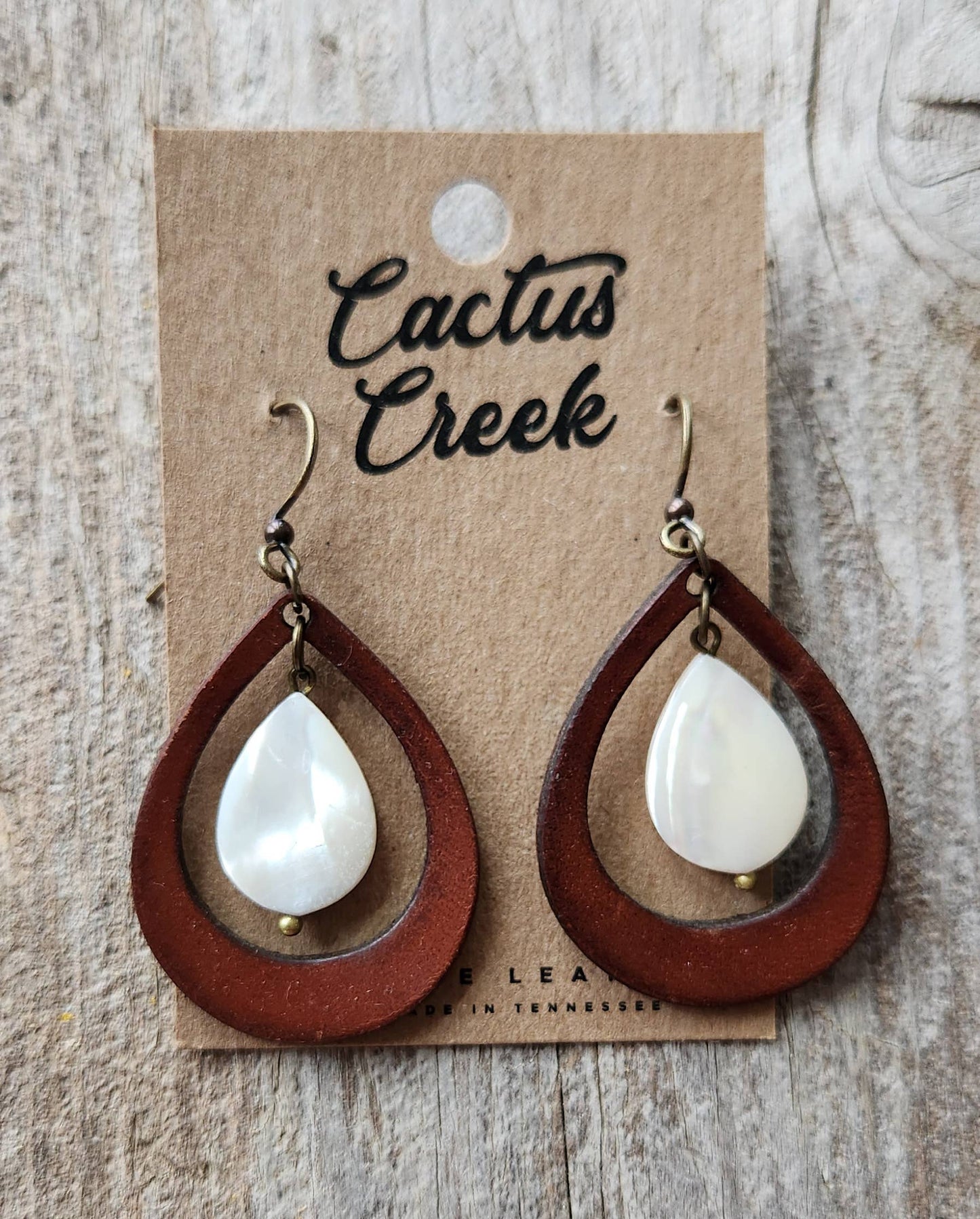 "Kai"   Handmade Leather and Mother of Pearl Earrings