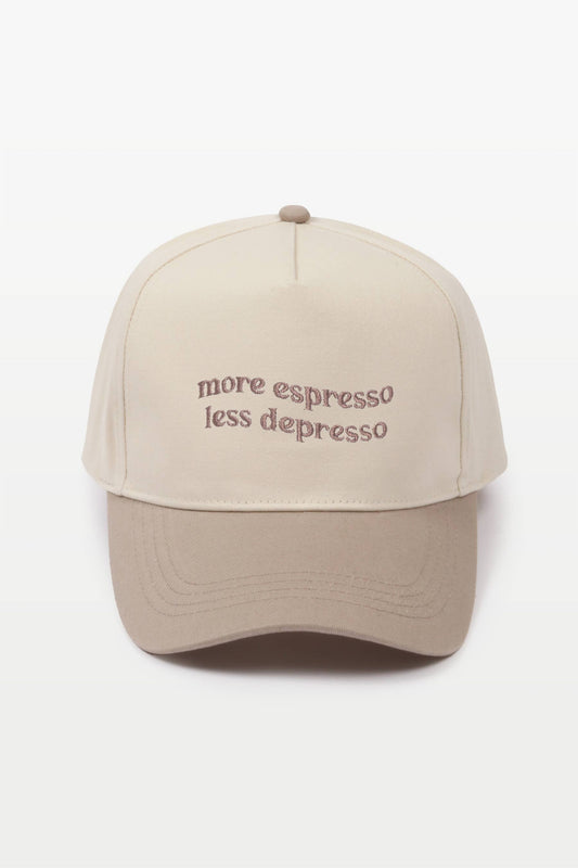 MORE ESPRESSO LESS DEPRESSO embroidery Two Tone Baseball Cap
