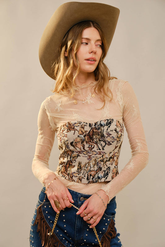 Pony Up Jacquard Corset Top