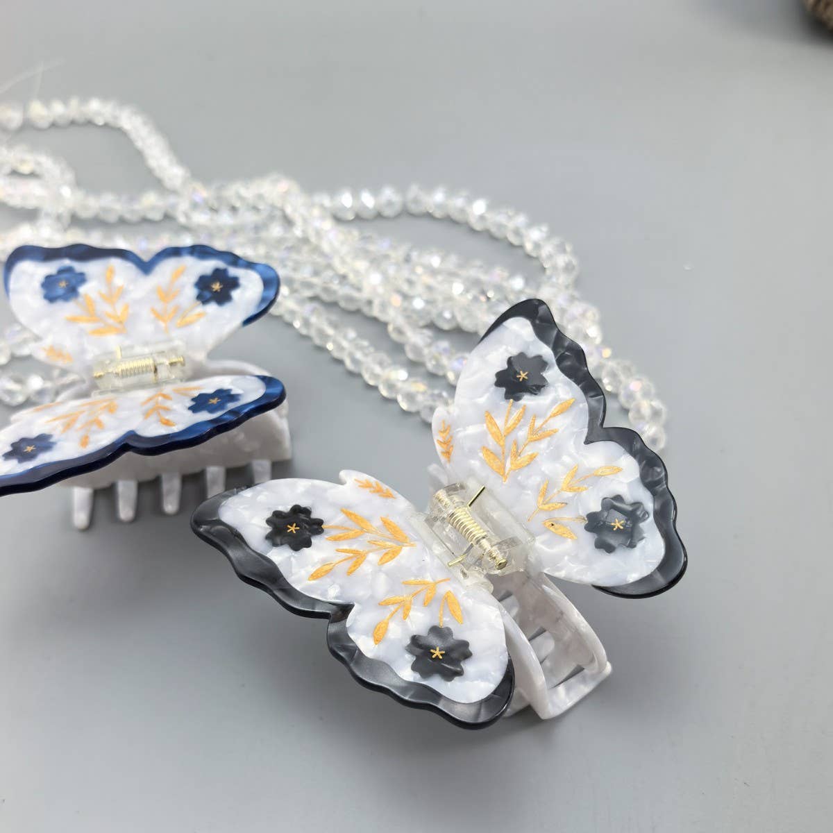 Butterfly Hair Claw, Gold Leaf & Flower Accessory