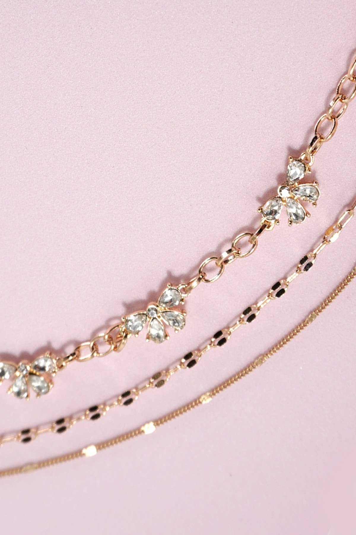 Multi Layer Rhinestone Bow Necklace