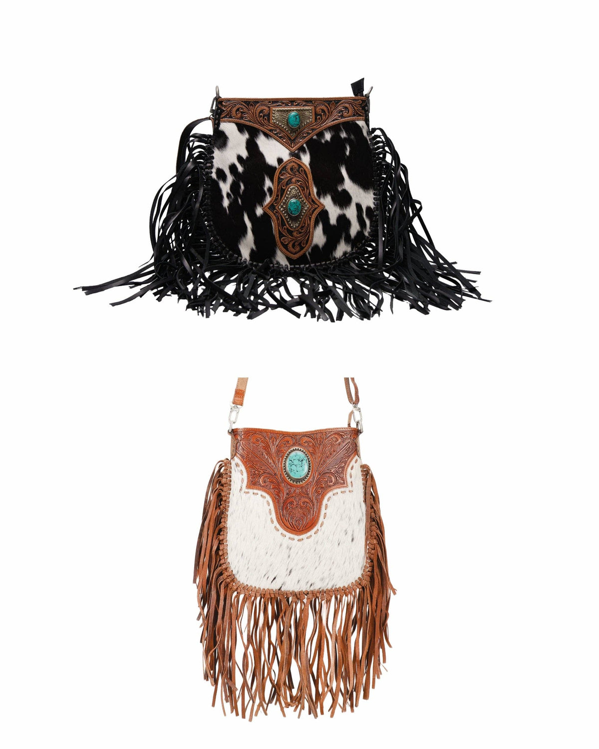 Loyal West Mojave Tassle Bag - Black & White Cowhide