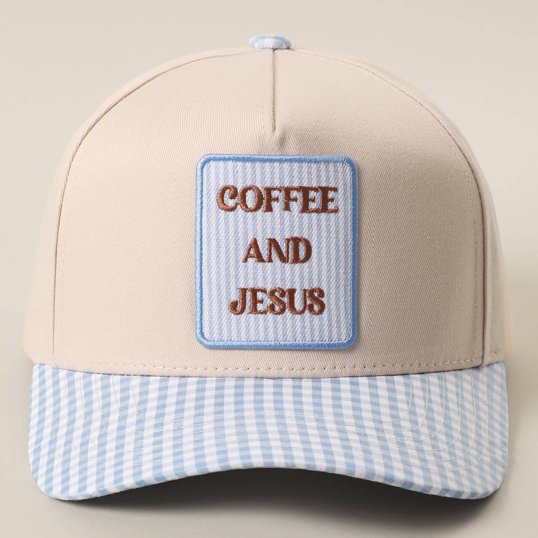 COFFEE AND JESUS Embroidered Patch Gingham Hat