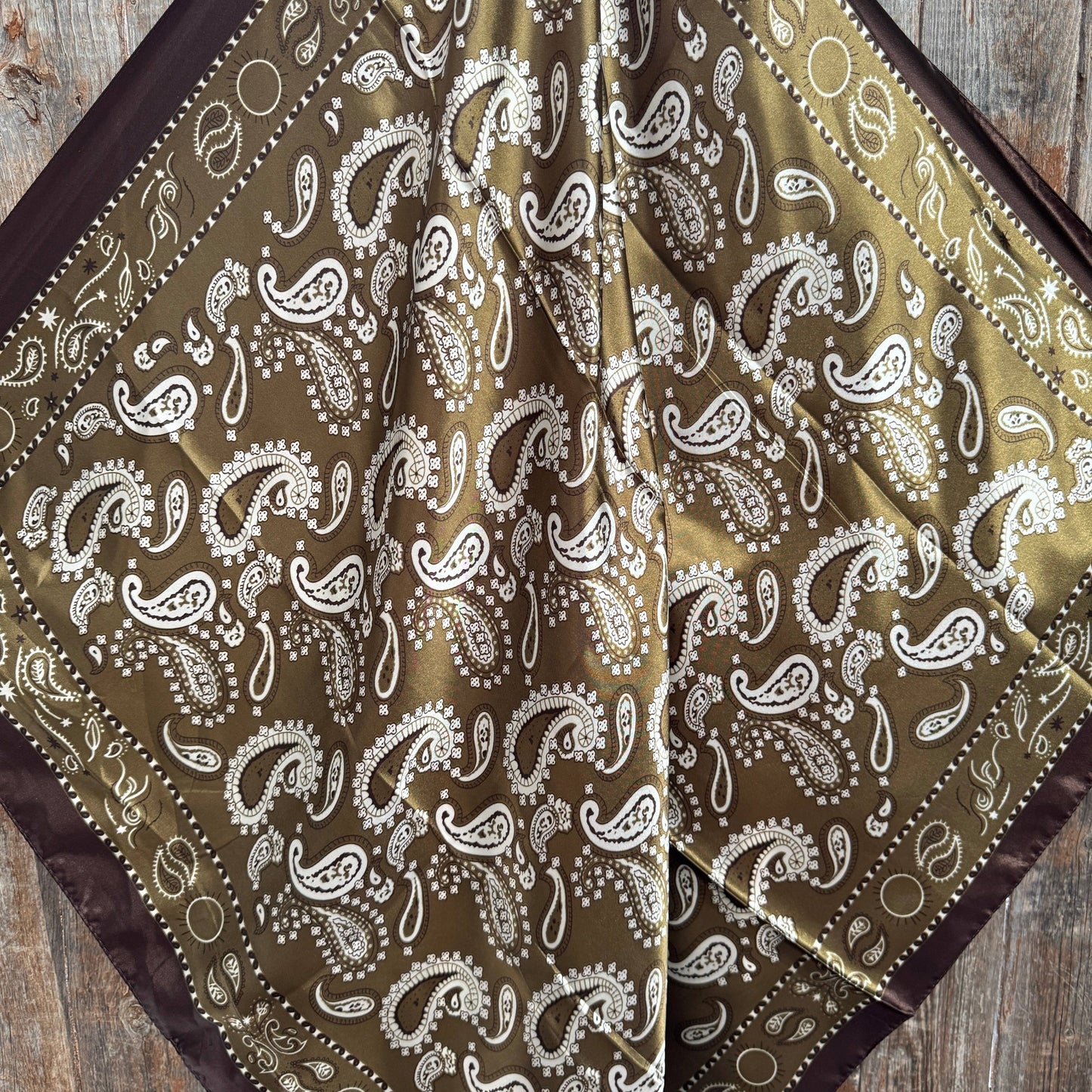 35X35" Sage and Brown Floral Paisley Wild Rag