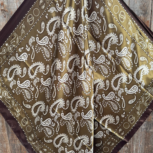 35X35" Sage and Brown Floral Paisley Wild Rag