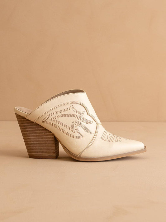 The Kiara Off White | Western Inspired Heeled Mule