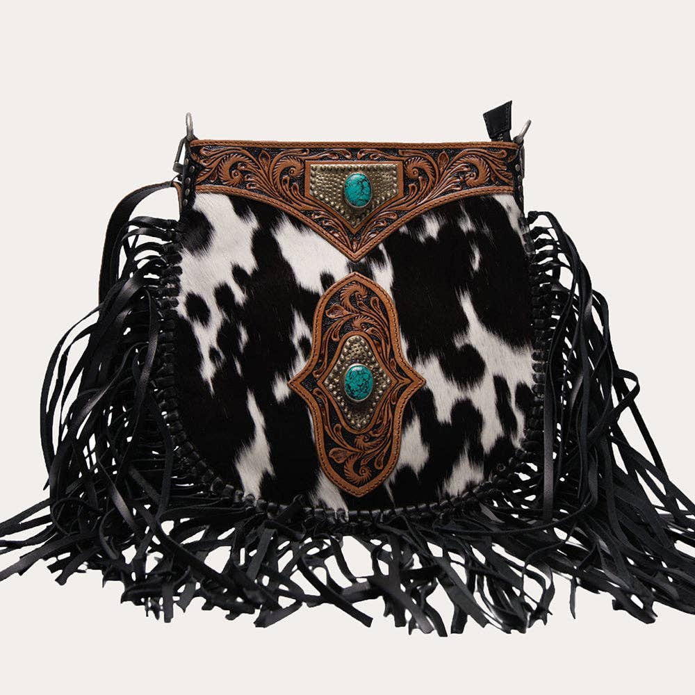 Loyal West Mojave Tassle Bag - Black & White Cowhide