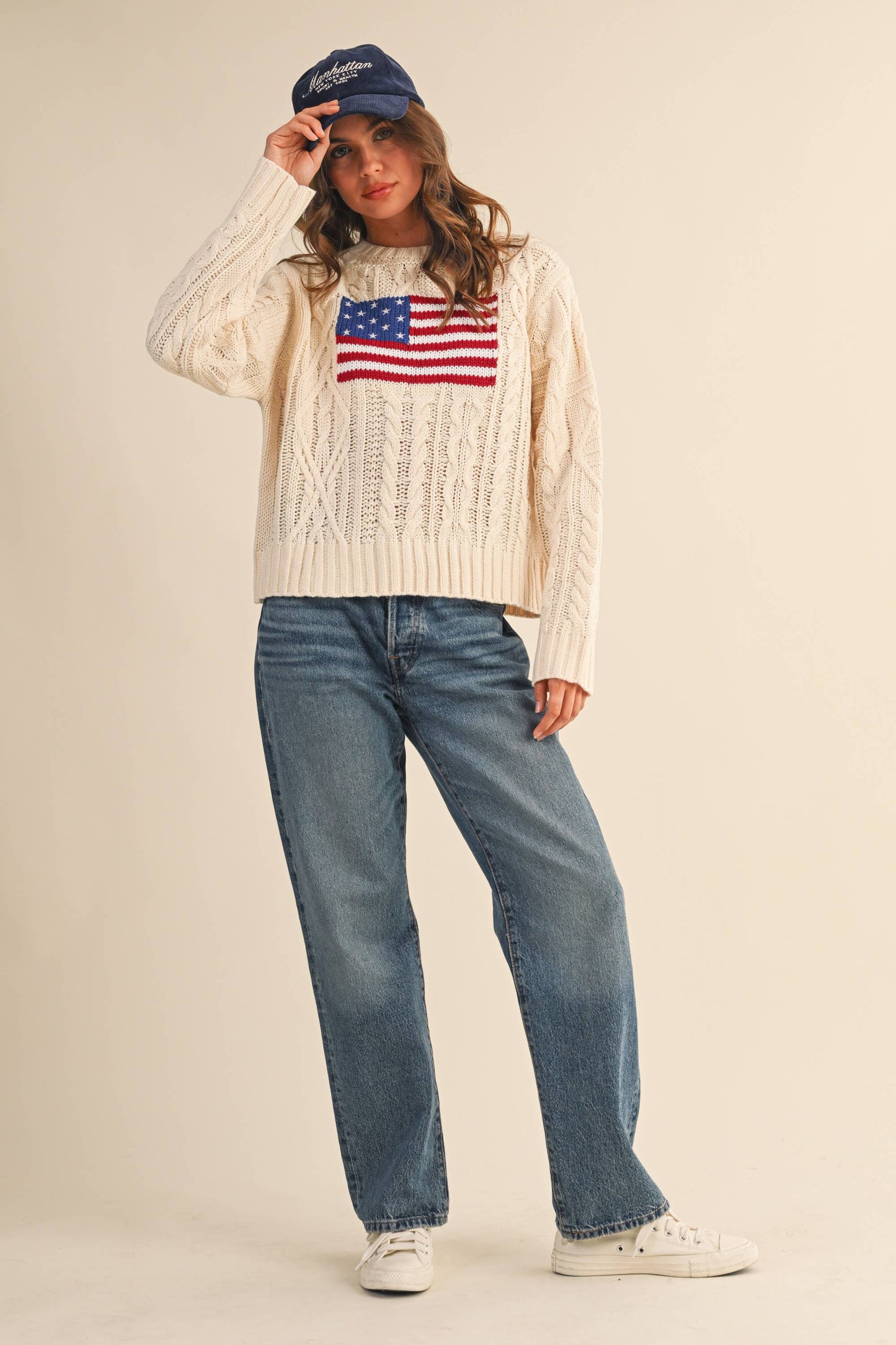 USA FLAG CABLE KNIT SWEATER