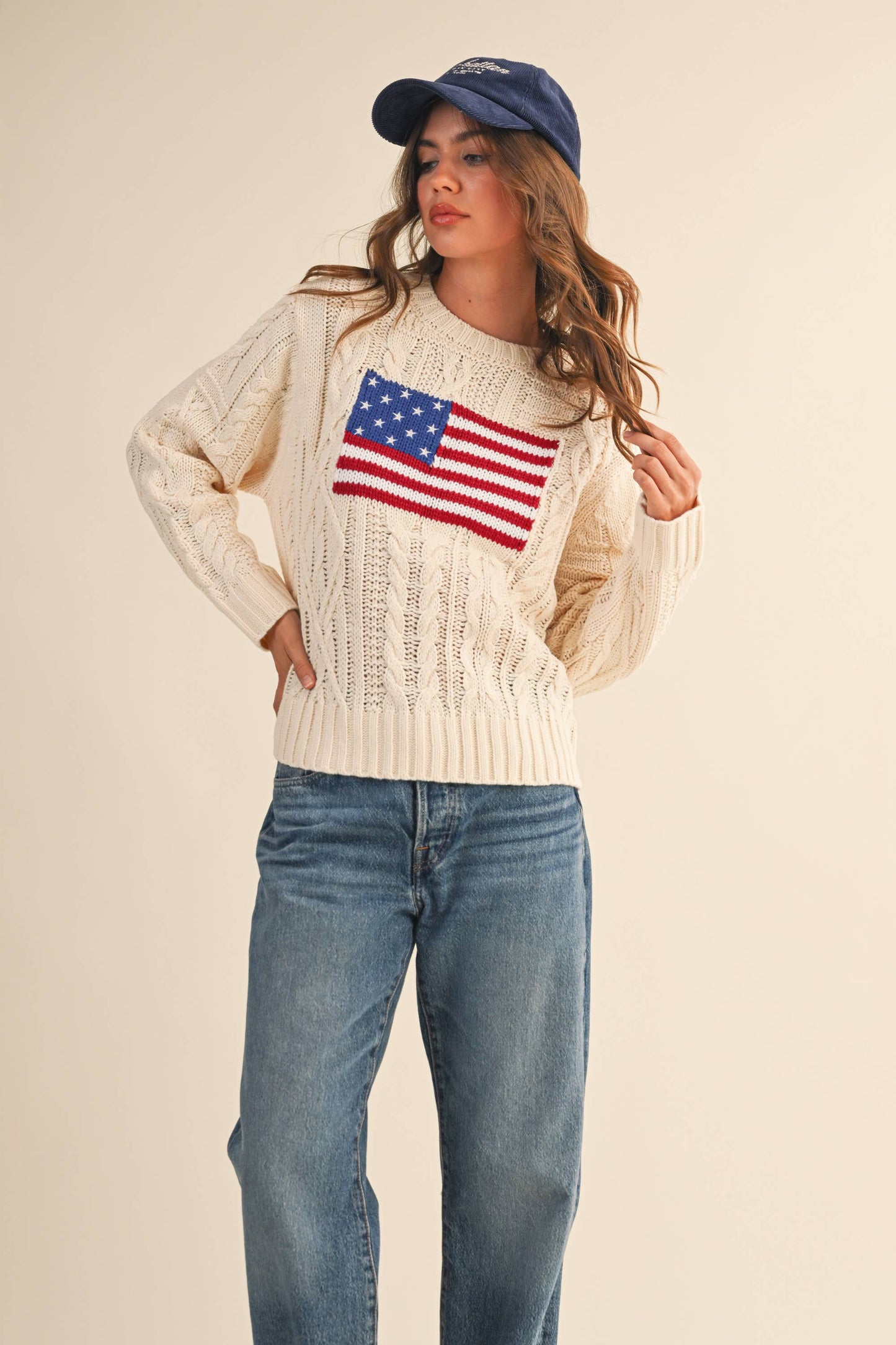 USA FLAG CABLE KNIT SWEATER