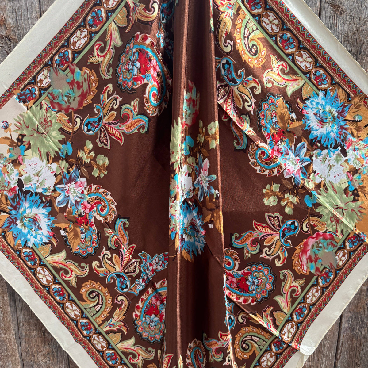 35x35” Brown and Cream Floral Wild Rag