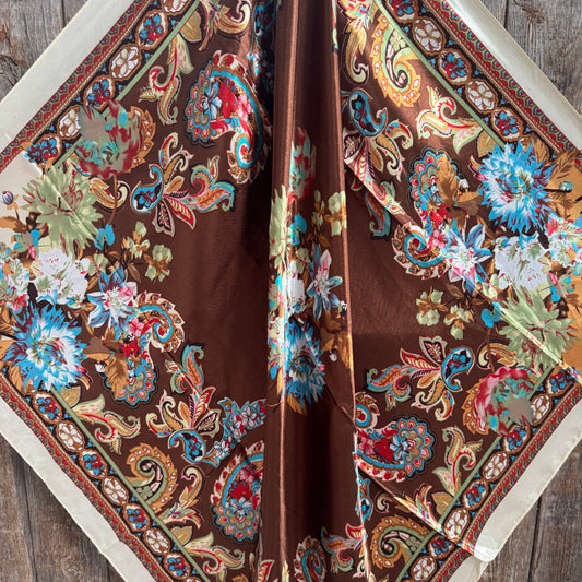 35x35” Brown and Cream Floral Wild Rag