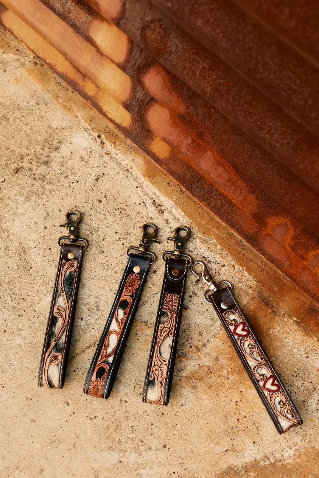 Wildhue Western Key Fob in brown with handtooled detail