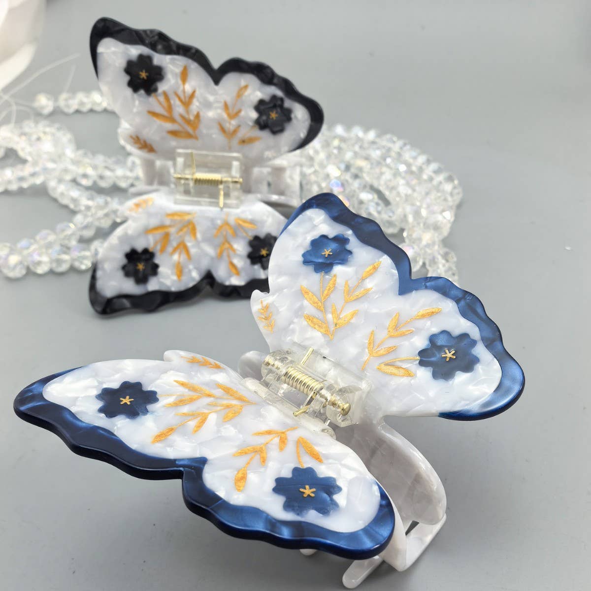 Butterfly Hair Claw, Gold Leaf & Flower Accessory