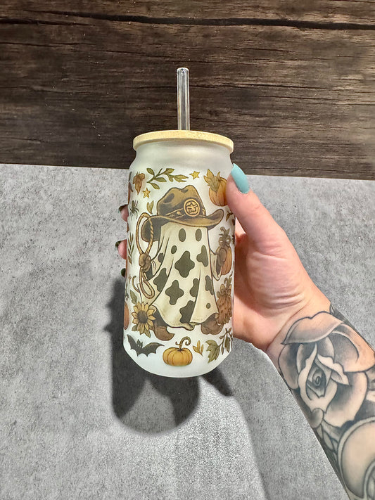 Cowboy Ghost Glass Can