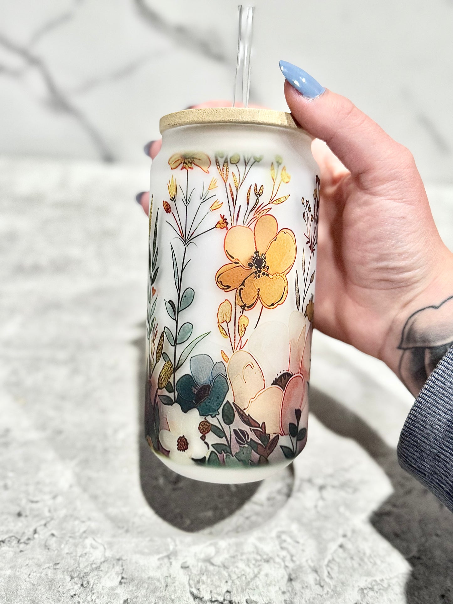 Floral #1 Glass Can Cup