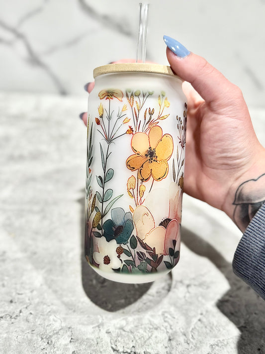 Floral #1 Glass Can Cup