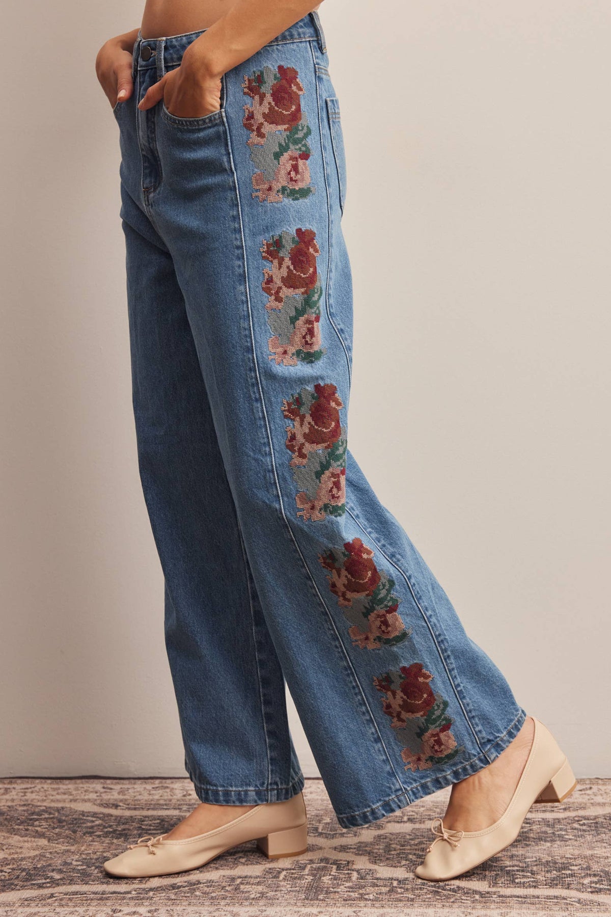 Farrah  embroidered wide leg Jeans