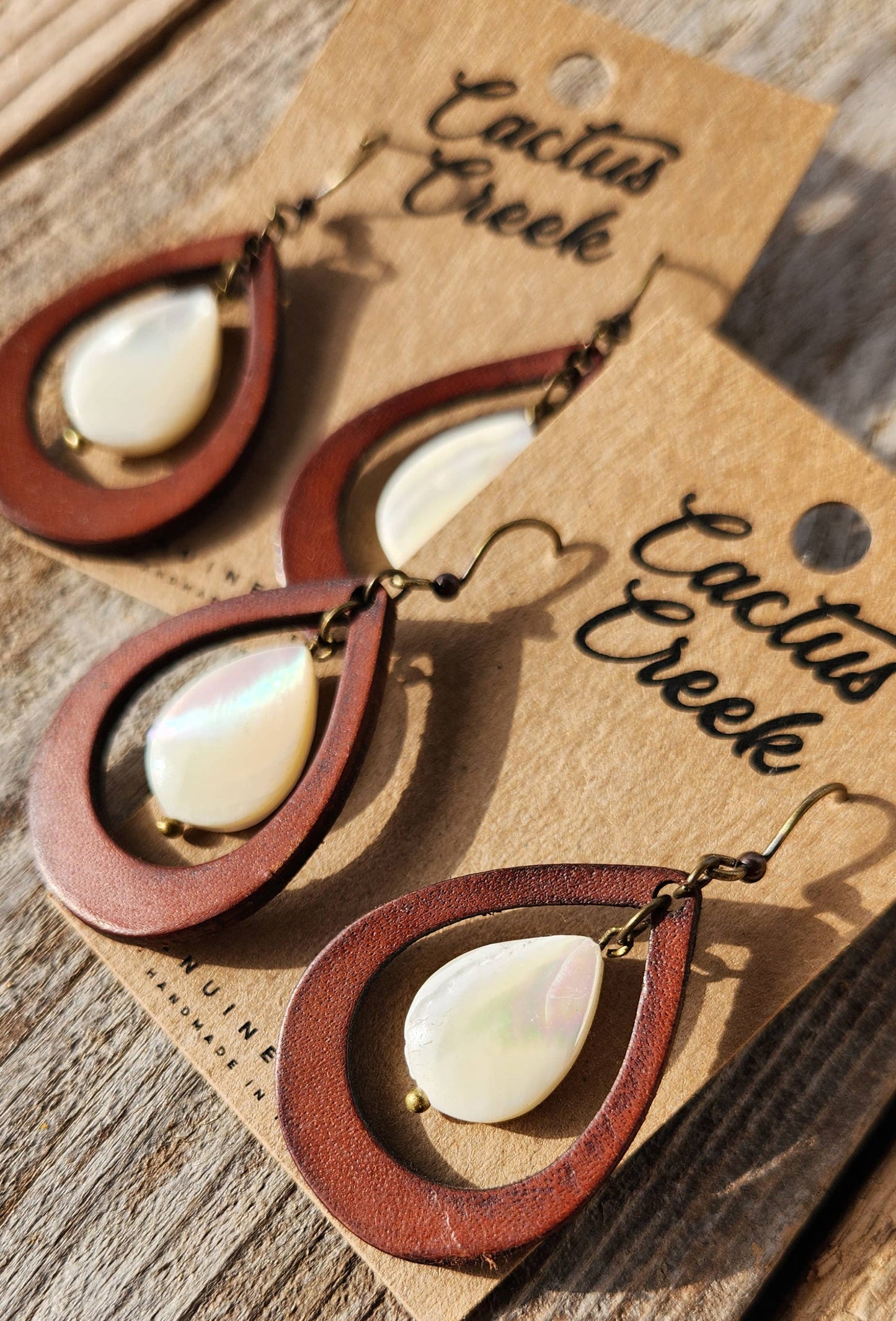 "Kai"   Handmade Leather and Mother of Pearl Earrings