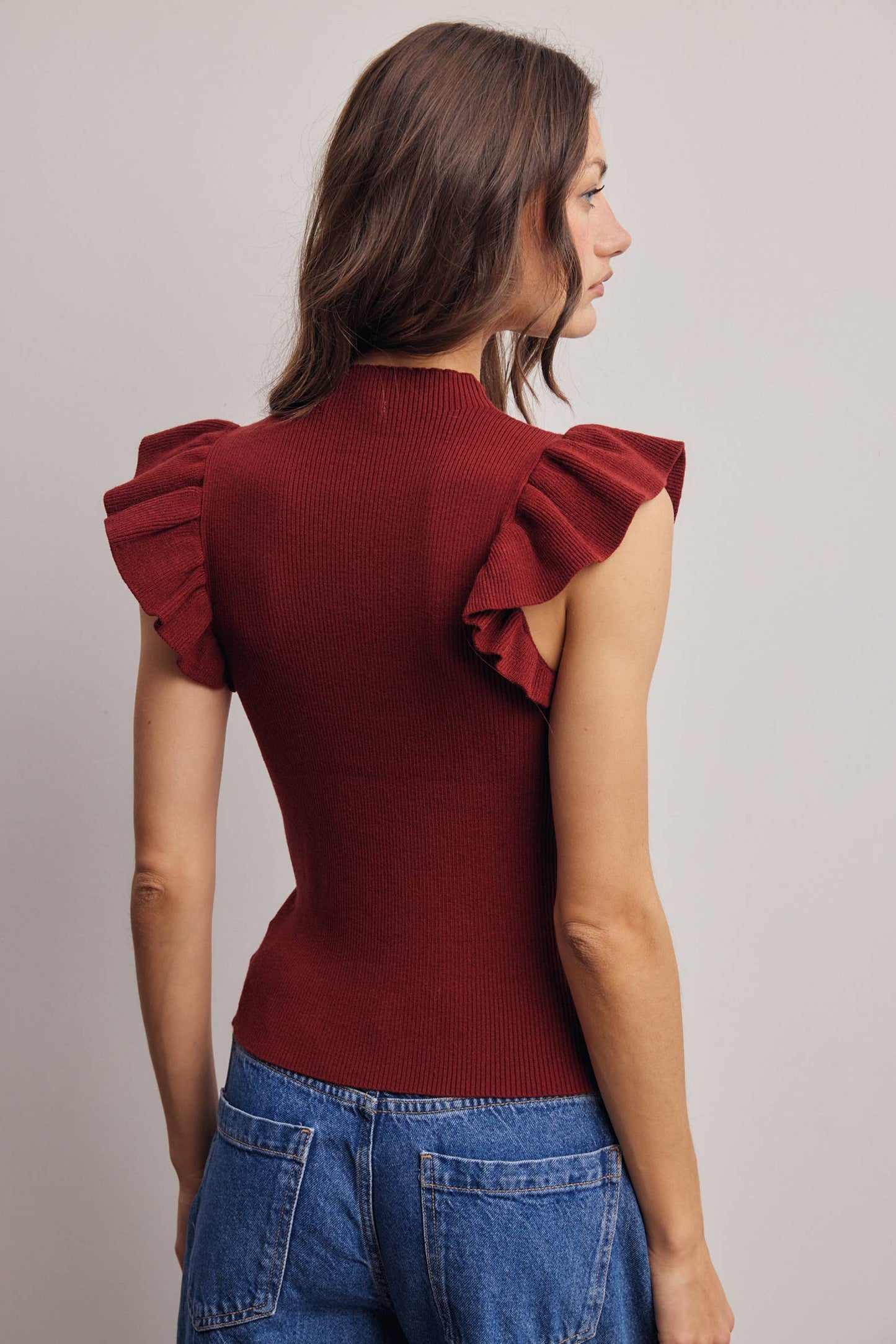Ruffle Sleeve Rib Knit Top FSW0057