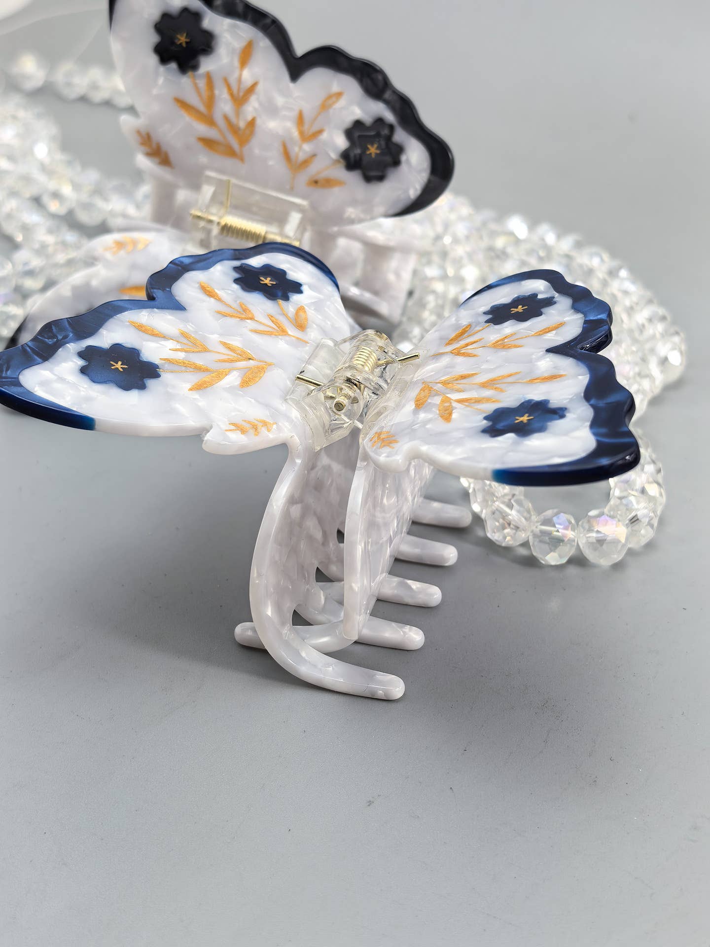 Butterfly Hair Claw, Gold Leaf & Flower Accessory