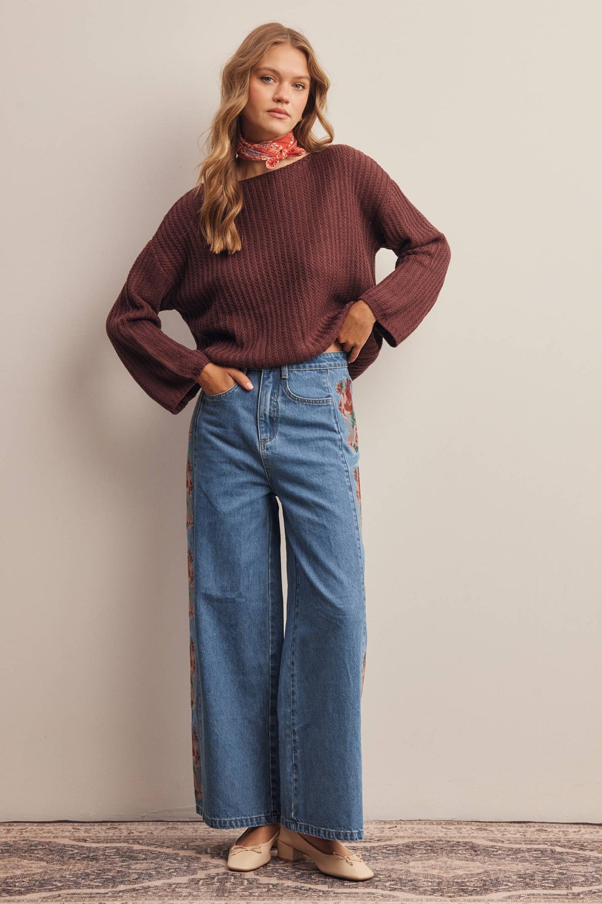 Farrah  embroidered wide leg Jeans