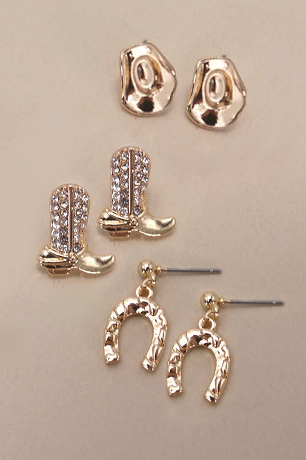 Hat Boots And Horseshoe Trio Earrings