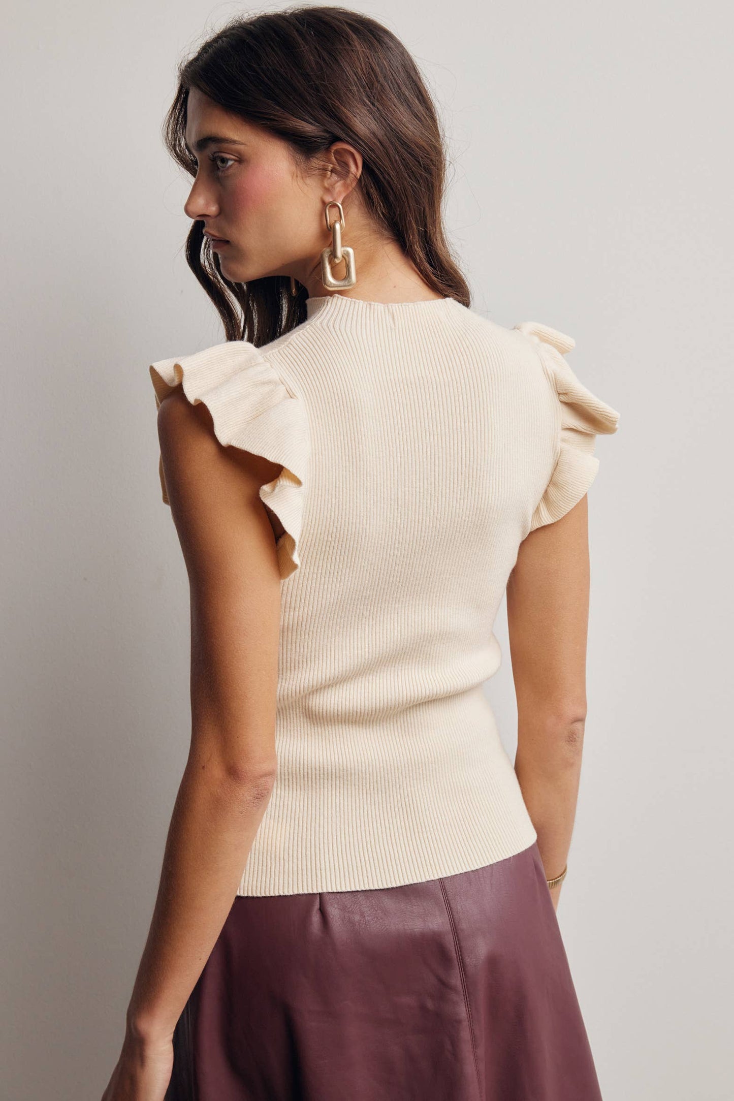 Ruffle Sleeve Rib Knit Top FSW0057