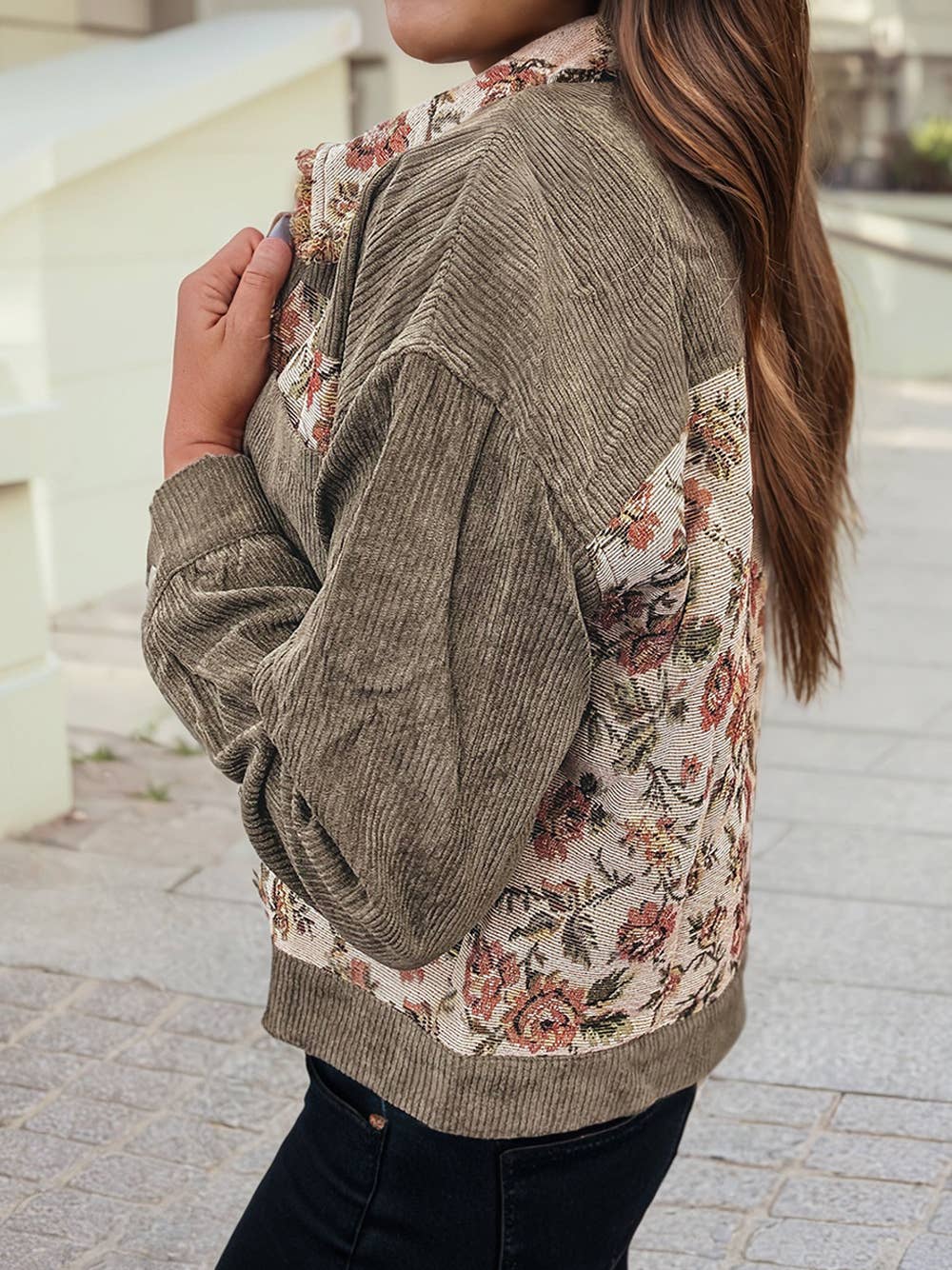 Ribbed Retro Floral Jacquard Shacket