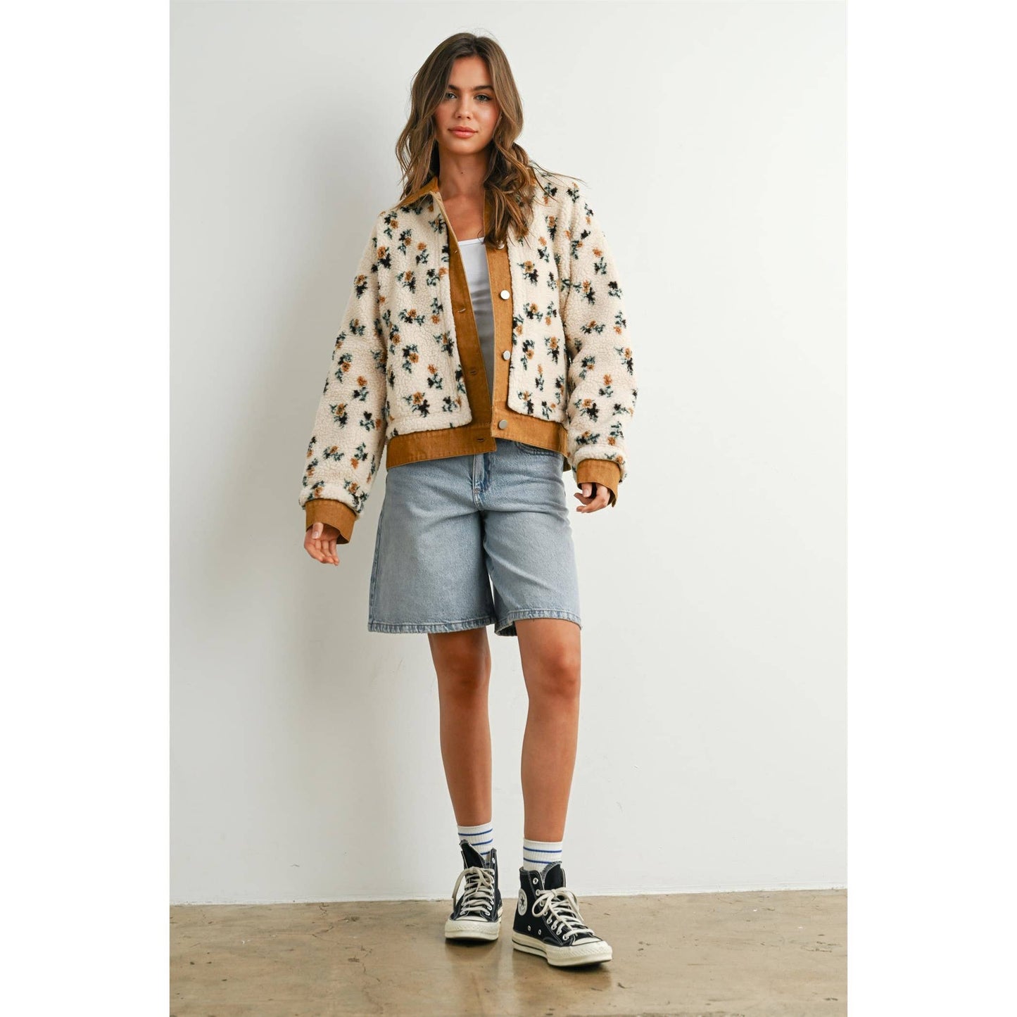 Floral  Collared Button-Down Jacket