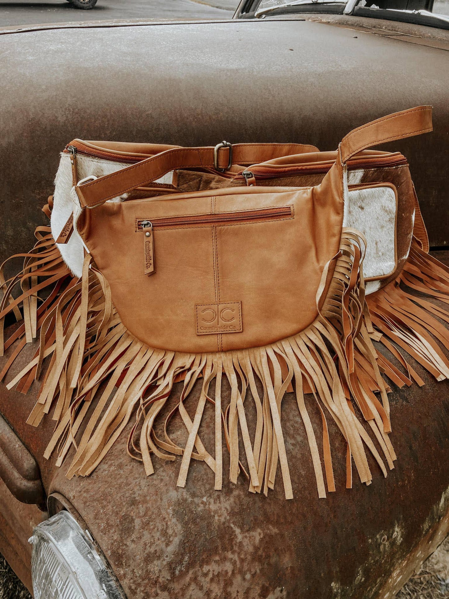 Brown Fringe Cowhide Festival Bag