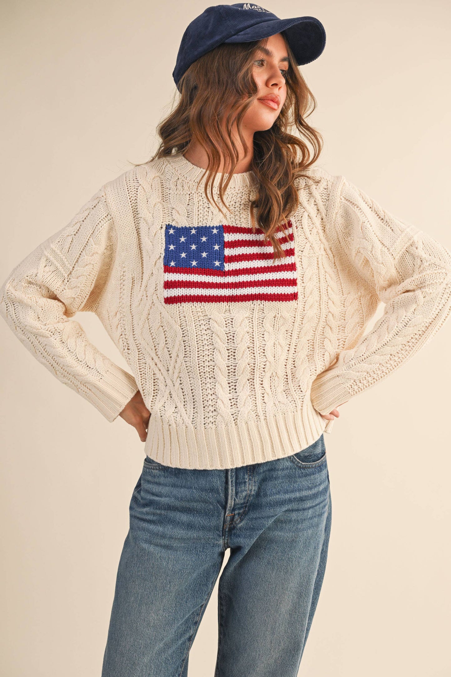USA FLAG CABLE KNIT SWEATER