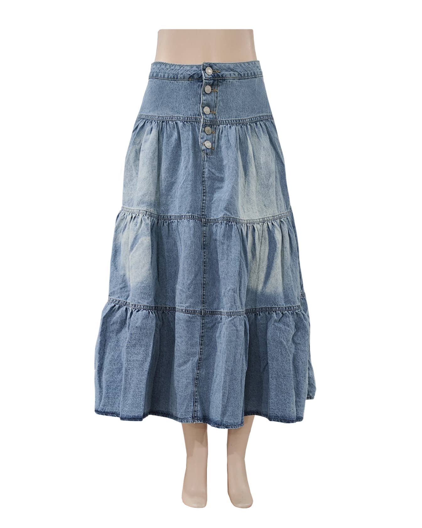 Western Ruffle Hem Denim Skirt