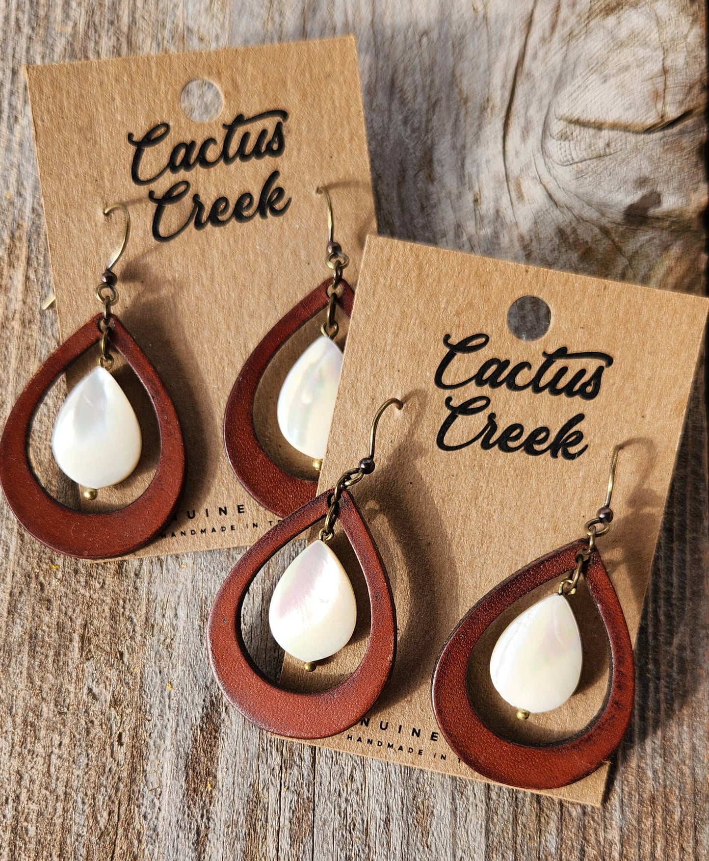 "Kai"   Handmade Leather and Mother of Pearl Earrings